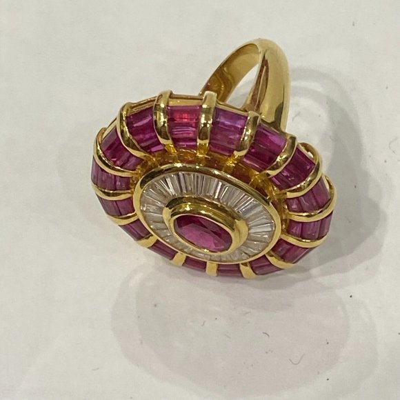 10k VINTAGE ORIGINAL ART DECO 18K GOLD NATURAL DIAMOND AND RUBY RING Size 7 - Picture 10 of 15